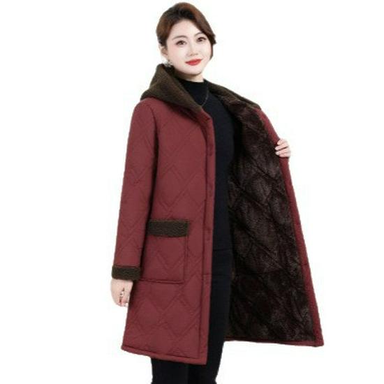 Warm Fleece-Lined Hooded Cotton Coat for Middle-Aged & Elderly Women