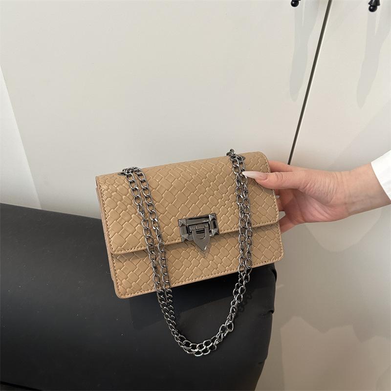 2025 Summer New Chain Small Square Bag Street Trend Stone Pattern Messenger Women's Bag Fashion Zipper Buckle Square Bag