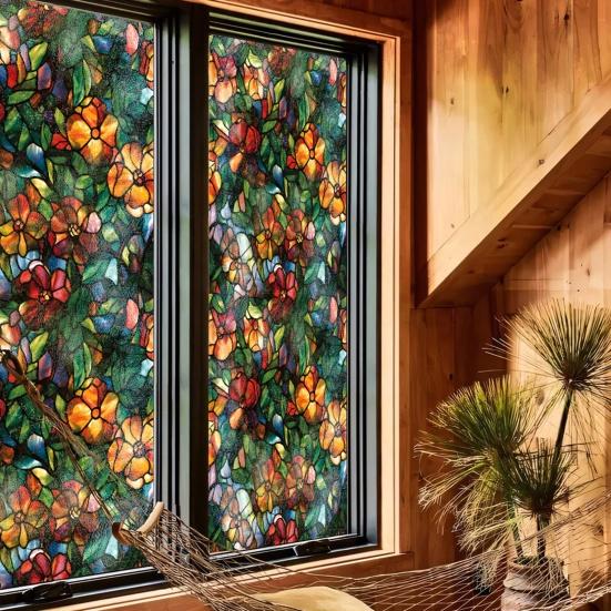 Fenster Sichtschutzfolie Statisch Haftende Buntglasfolien Abnehmbare PVC Dekorfolie für Zuhause Küche Wohnzimmer Schlafzimmer
