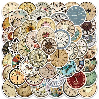 10/50PCS Vintage INS Runde Uhr Aufkleber Cartoon uhr Graffiti Aufkleber für DIY Gepäck Laptop Fahrrad Aufkleber