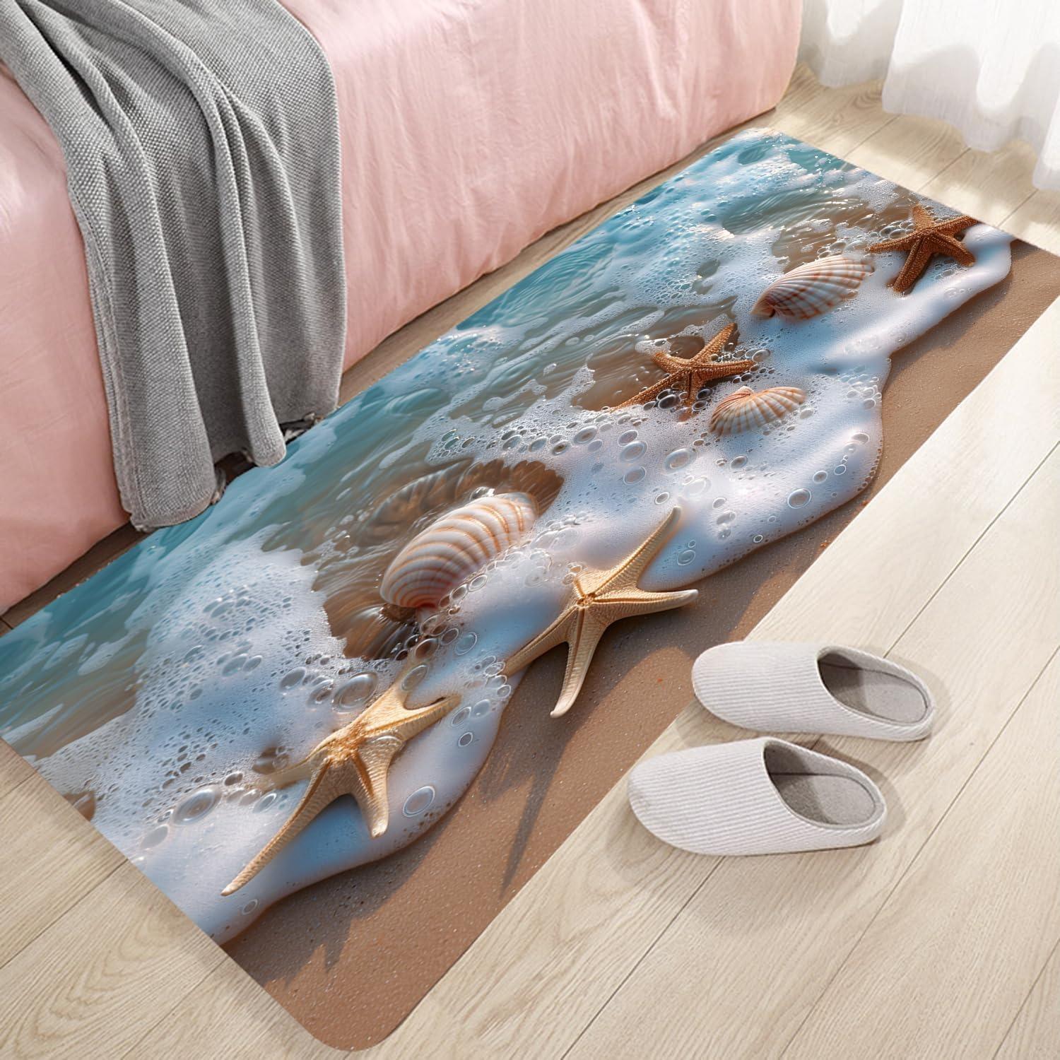 

2D Beach Starfish Runner Rug Summer Ocean View Design Decor Floor Mat Nature Landscape Soft Non-Slip Carpet for Living Room 40X60CM
