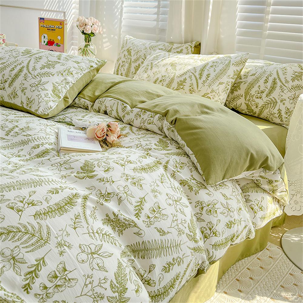 Four-piece Bedding Set Simple Duvet Cover Plant Flower Bed Sheet Adults and Kids Washed Cotton Pillowcase Home Textiles