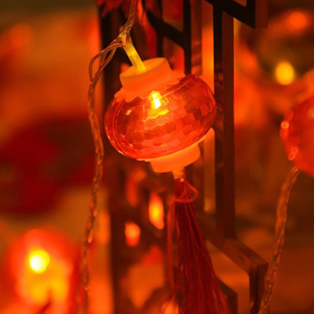Red Chinese Lantern String Lights LED Light Beads Waterproof New Year Lantern with PVC Shell for