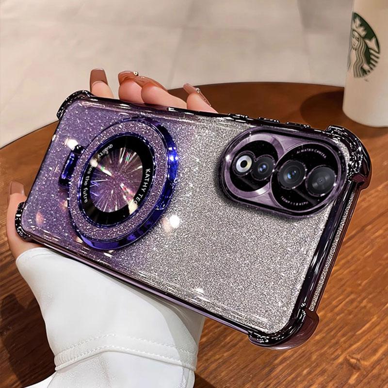 Honor90 5G Case Luxury Magnetic Bracket Shockproof Cover For Huawei Honor 90 70 50 80 100 200 Pro Case with Holder Shiny Glitter