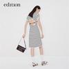 EditionE+ Striped Knit U-Neck Backless Short Sleeve Dress
