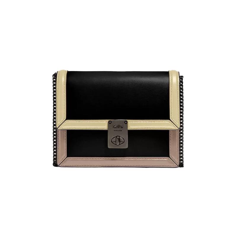 COACH Hutton 16 color block chain calfskin small square bag shoulder crossbody bag waist bag mini women s black color block чёрный