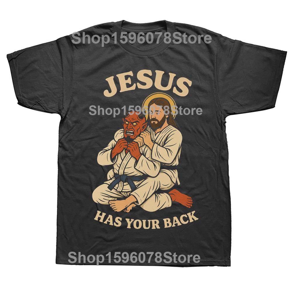 

Funny Jesus Jiu Jitsu T Shirt Christian BJJ Men Women Pure Cotton Humor Streetwear Tee Shirt Short Sleeve Unisex Loose Clothing 4XL