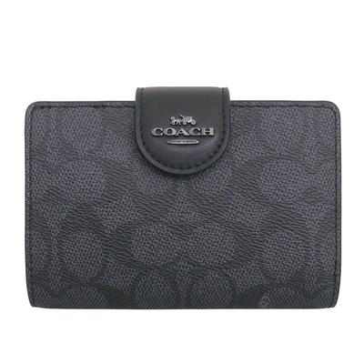 Coach Portafoglio FCW786 CW786 Antracite x Nero Tela Signature Rivestita Medio Portafoglio con Cerniera Angolare (Bifold Wallet) Donna [Prodotto Outlet] [Marchio]