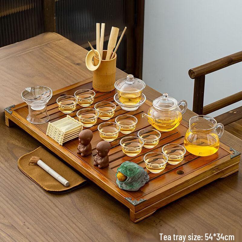 Handon Chinese Glass Tea Set with Wooden Base
