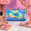 Floral Book Aesthetic Print Laser Cosmetic Makeup Bag, Holographic Iridescent Travel Toiletry Pouch with Zip Closure for Girls Women Daily Makeup