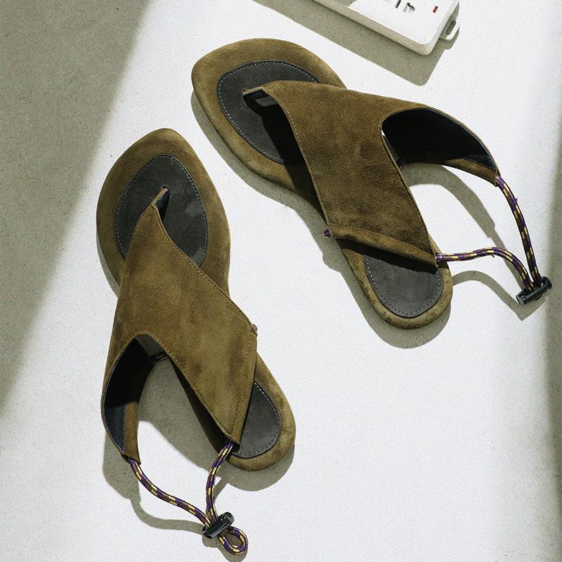 Fashion Luxury Green Sandals Leather Short Tube Flat Flip Flop Slippers Women's Outdoor Sandals Flat Heel Open Toe Women's Cool Boots