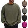 Herr- och dam casual högvikt tvättad distressed långärmad herr off-shoulder retro lös rundhalsad all-bomullstopp
