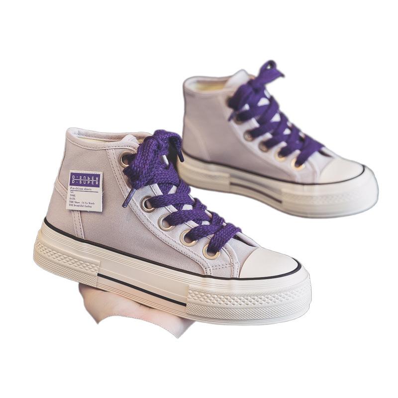Autumn High-top Purple Canvas Shoes, New Niche Design Platform Cloth Shoes, Sneakers