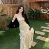 White polka dot lace suspender dress dress women's giant good-looking summer beautiful waist thin hip skirt women's clothing