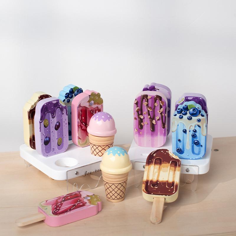 Wooden Pretend Kids Ice Cream Shop Play Set With Realistic Dessert Display For Childrens Role Play