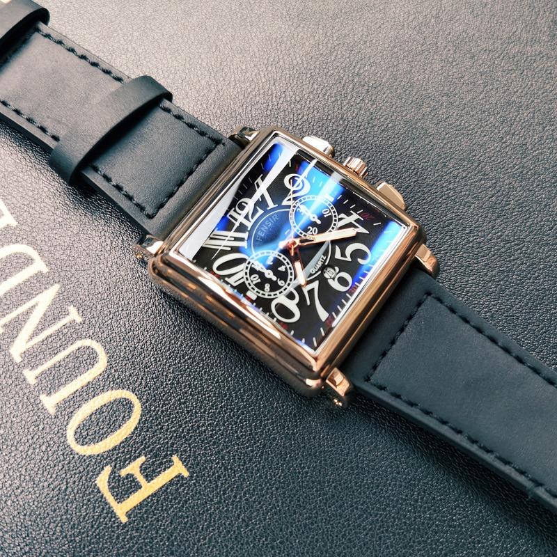 Square Dial, Leather Strap, Men's Waterproof Luminous Calendar Gift Watch