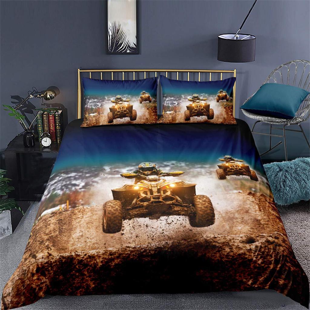 Motorrad-Print Bettwäsche-Set mit Kissenbezügen, 3D Motocross Jungen Bettwäsche-Set Schlafzimmer Deko Kinder Einzel-Doppel Groß