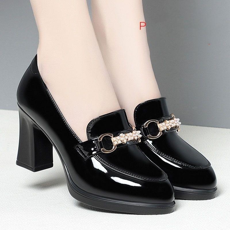 Women's Hot Wholesale New Fashion Single Work High Heels Shoes Comfortable Gold Chain Flash Diamond Pointy Thick Heels Big Toe