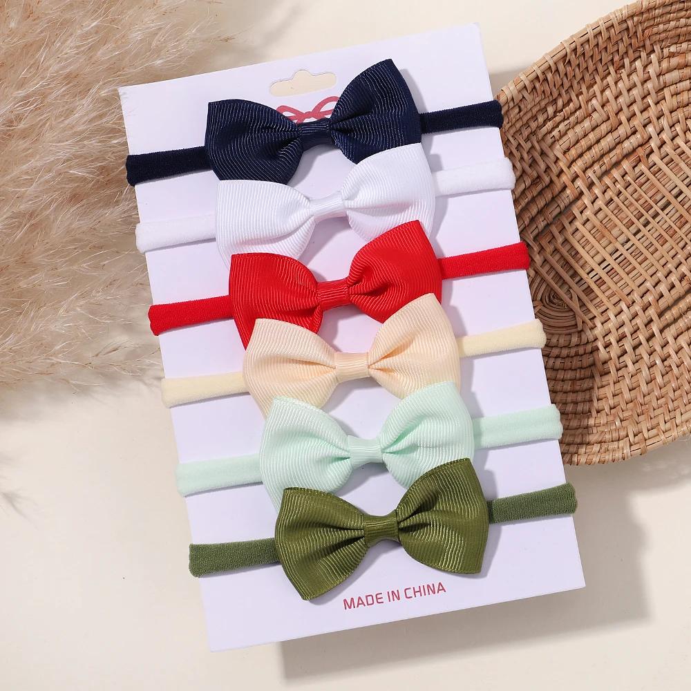 5/6Pcs Girls Solid Color Bowknot Headband For Baby Kids Grograin Ribbon Headwear Hair Bands Infant Hair Accessories