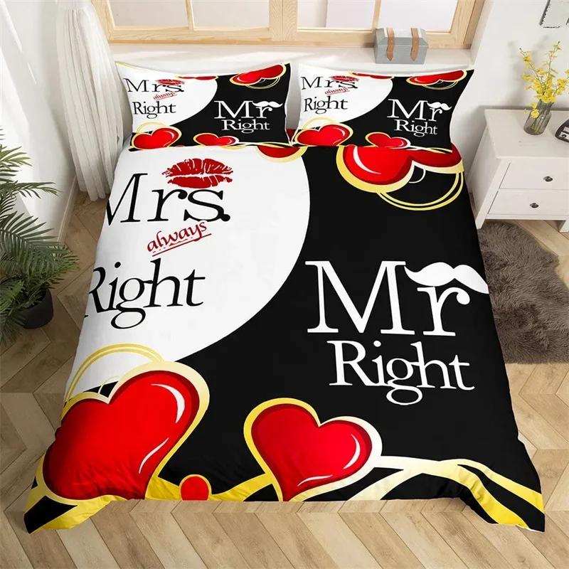 Mr Mrs Romantic Wedding Theme Comfortable Duvet Quilt Cover Pillowcase Bedding Set Children Bedroom Decoration Home Textile
