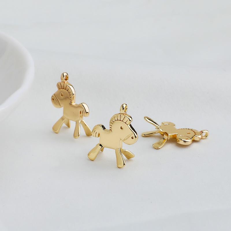 14K Gold-Filled Color-Protected 3D Horse Pendant Zodiac Charm DIY Cartoon Animal Accessory