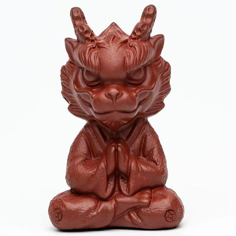 Purple Clay Tea Pet Dragon Meditation Meditation Red Blood Sand Figurine Play Toys Lucky Model Cafes Supplies Ornaments Decor