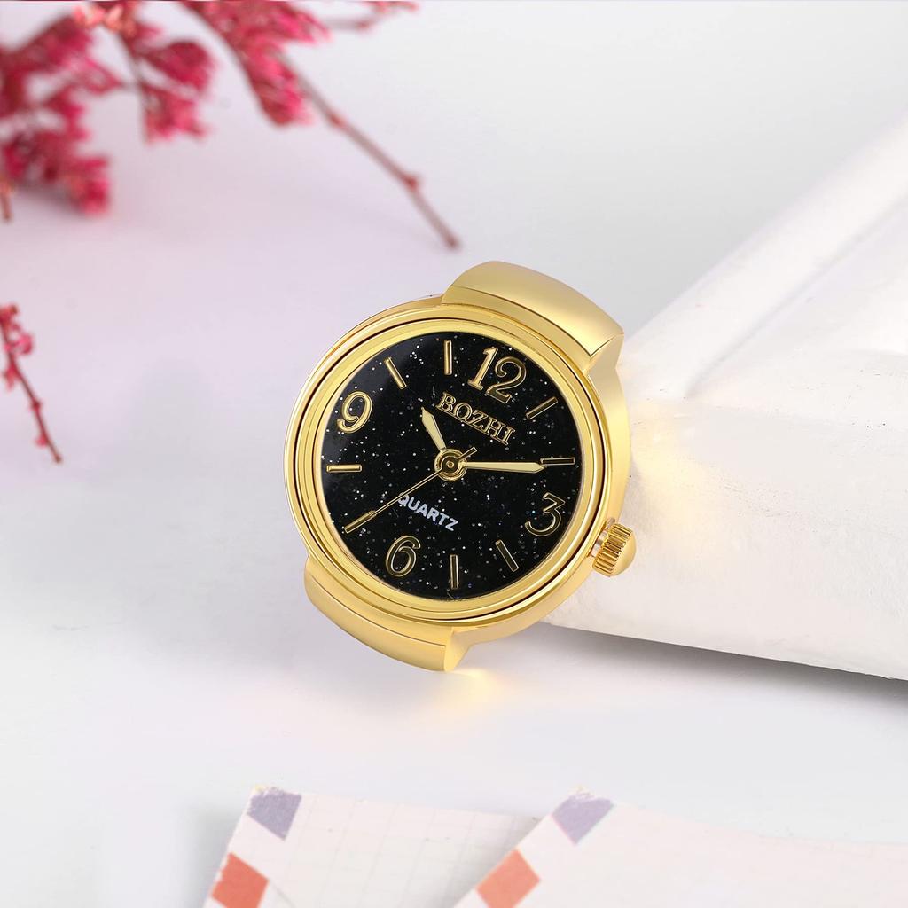 JEWELRYWE Antique Ring Watch Free Size Waterproof Ladies Analog Gold Color Ring Watch Birthday Anniversary Valentine's Day Ring Watch White Day Gift