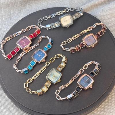 Colorful Diamond Encrusted Bracelet Small Sugar Square Watch Fashion Bracelet Watch  Gift