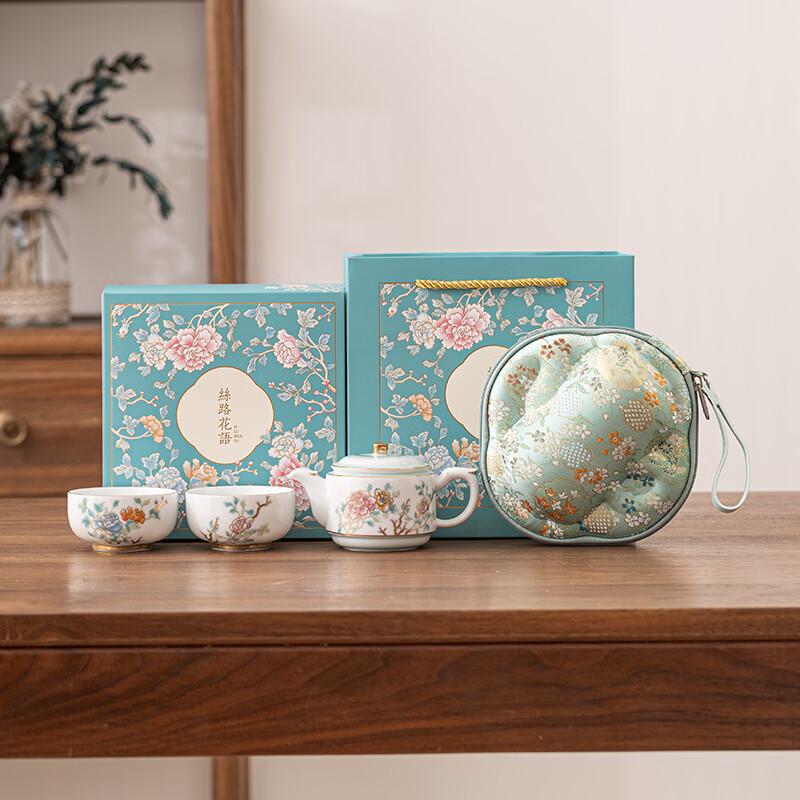 Silk Road Flowers Portable Ceramic Tea Set