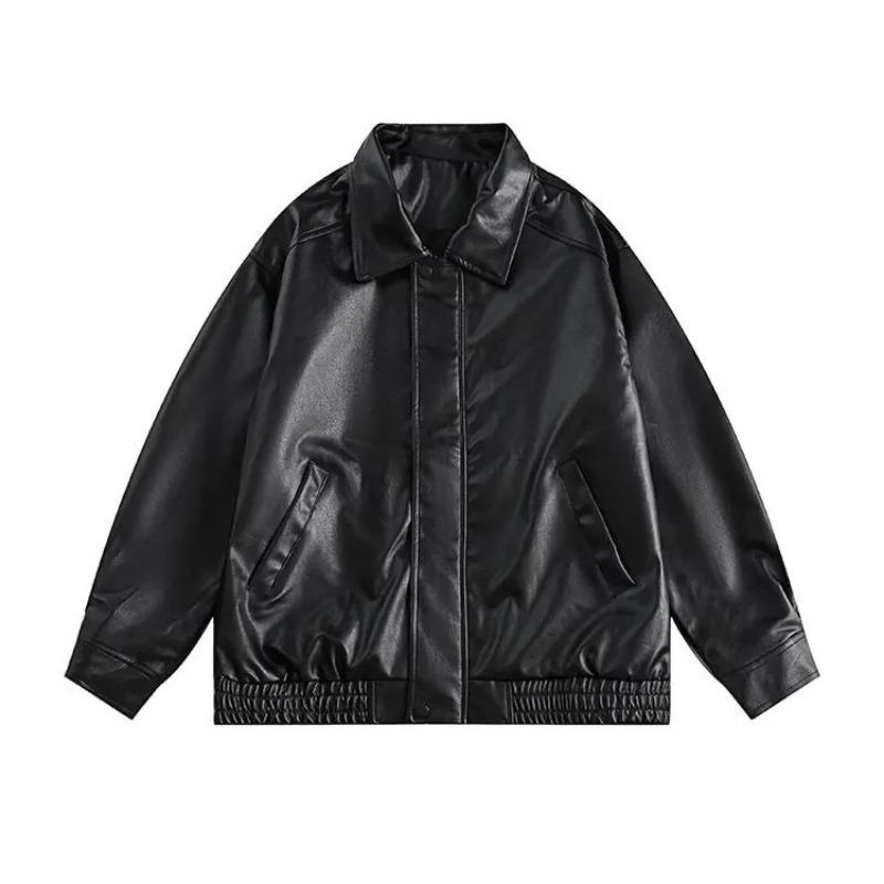 Fashion Korean Short Leather Jacket for Men's PU Casual Jacket for Loose Brown Spring and Autumn Style