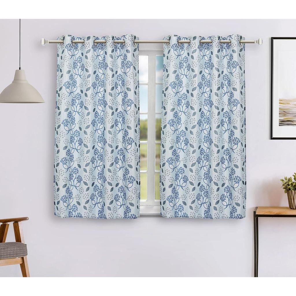 Pack of 2  Polyester Floral Print Window Curtain Regular Print 135 GSM , White & Blue