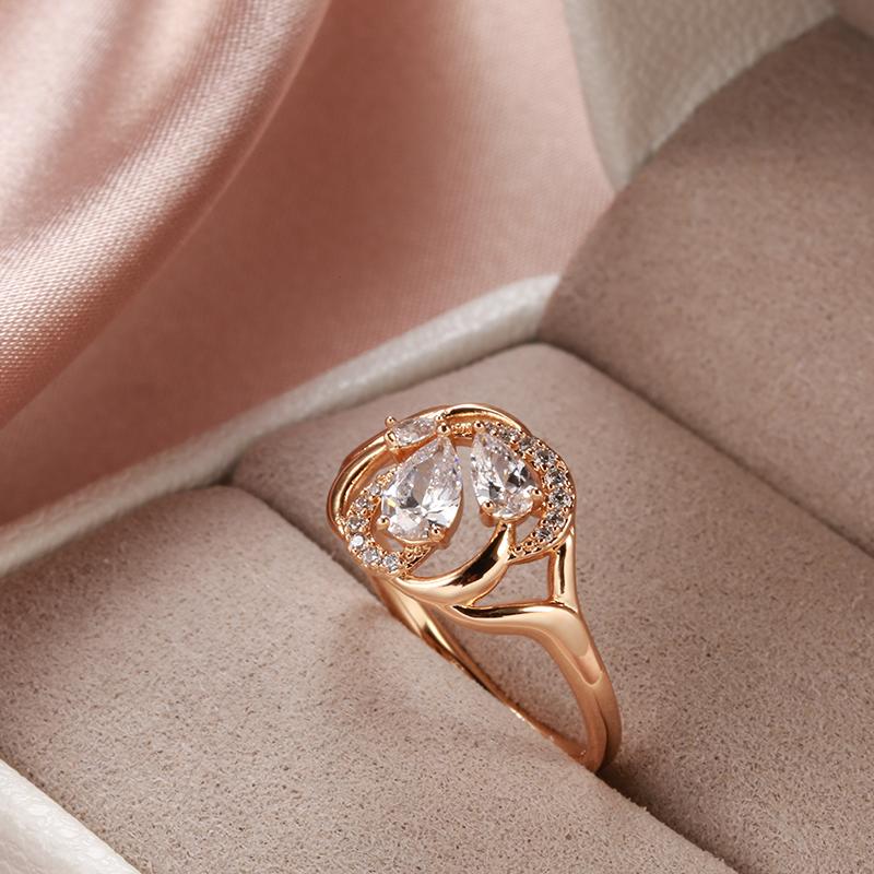 Kristallen Bloem Damesring Glanzend Wit Natuurlijk Zirkoon Roségoud Kleur Bruidsfeest Dagelijkse Sieraden Meisje Beste Cadeau