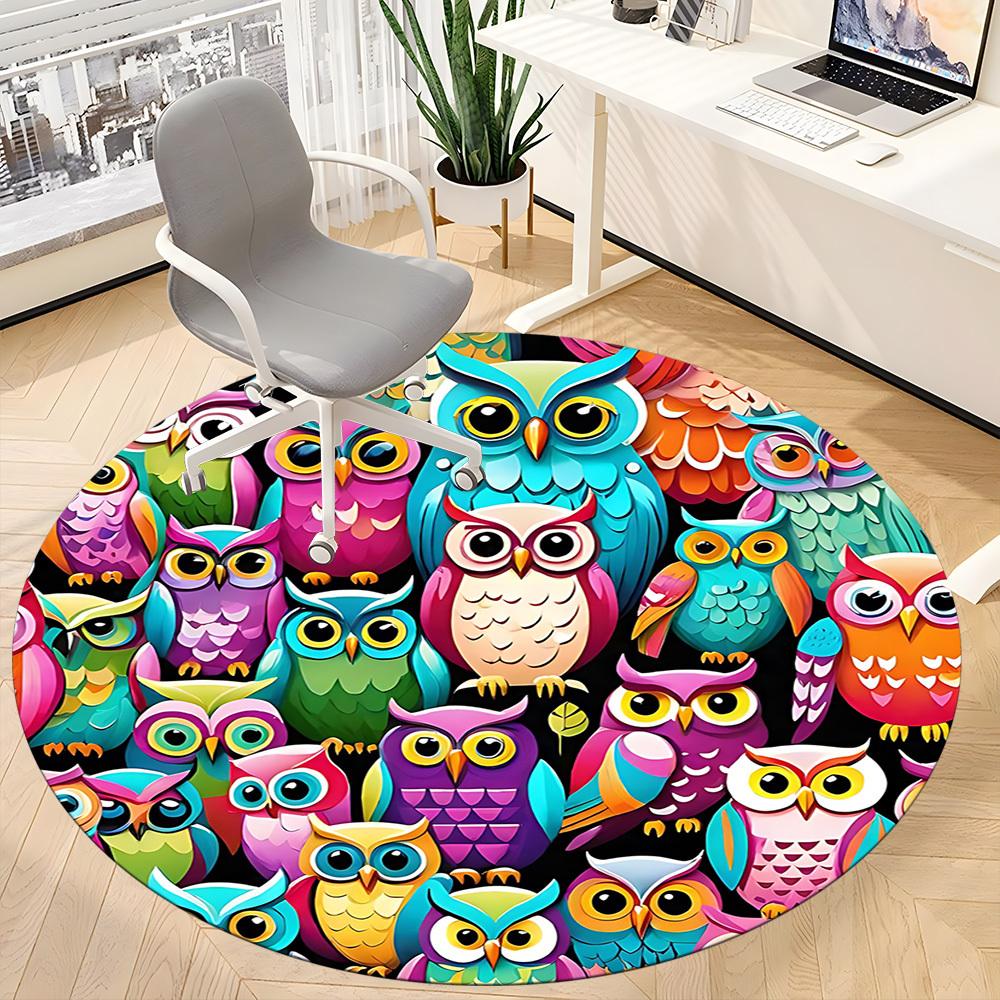 1pc Owl Pattern Office Round Area Rug, Indoor Mat Suitable For Office, Under Office Chairs Bedroom Living Room Home Decor, Room Deco