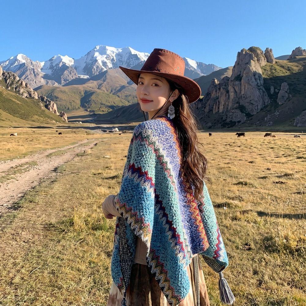 Neck Wrap Tassel Scarves Warm Knitted Cape Simple Imitation Cashmere Scarf Travel Vacation
