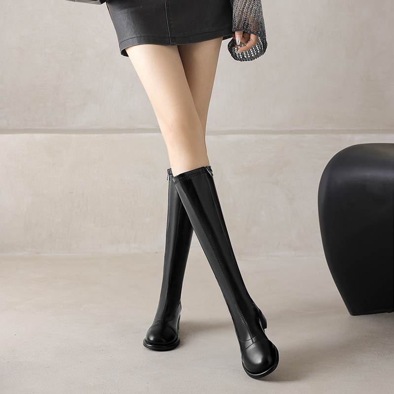 Krazing Pot Microfiber Autumn Winter Shoes Low Heels Size 43 Long Boots Half Boots Zip Thigh High Boots