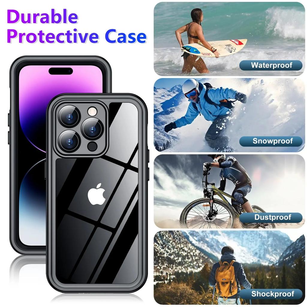 IP68 Submersible Shield Waterproof Case for IPhone 17 16 15 14 13 Built-in Screen Protector Military-Grade Armor Full-Body Cover