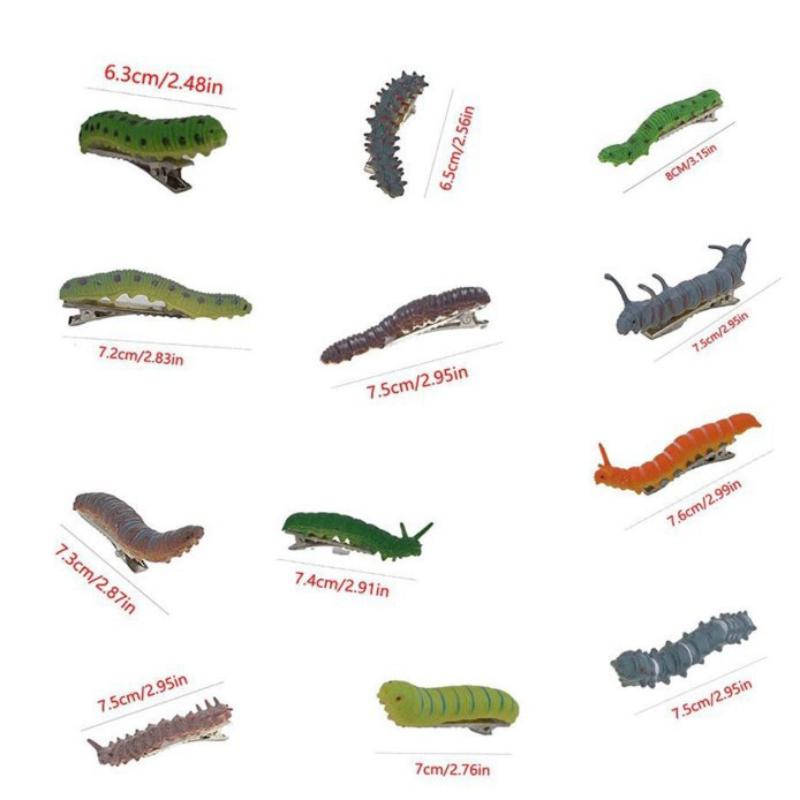 6/12Pcs Simulation Spooky Caterpillars Hair Clip Funny Creative 3D Crawl Insect Duckbill Clip Hairpin Prank Party Hair Accessory