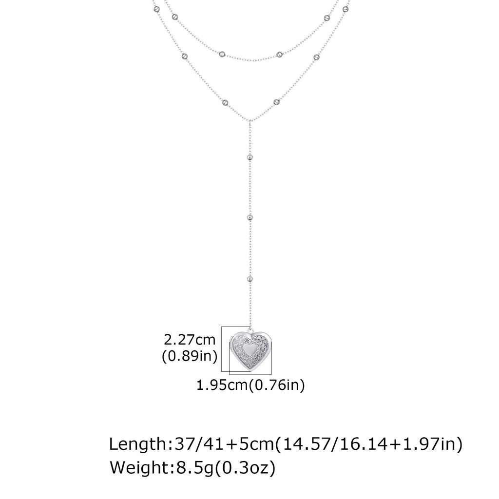 Classic Heart Locket Pendant Beaded Chain Necklace for Women Stainless Steel Family BFF Pendant Trendy Collar Jewelry Gifts