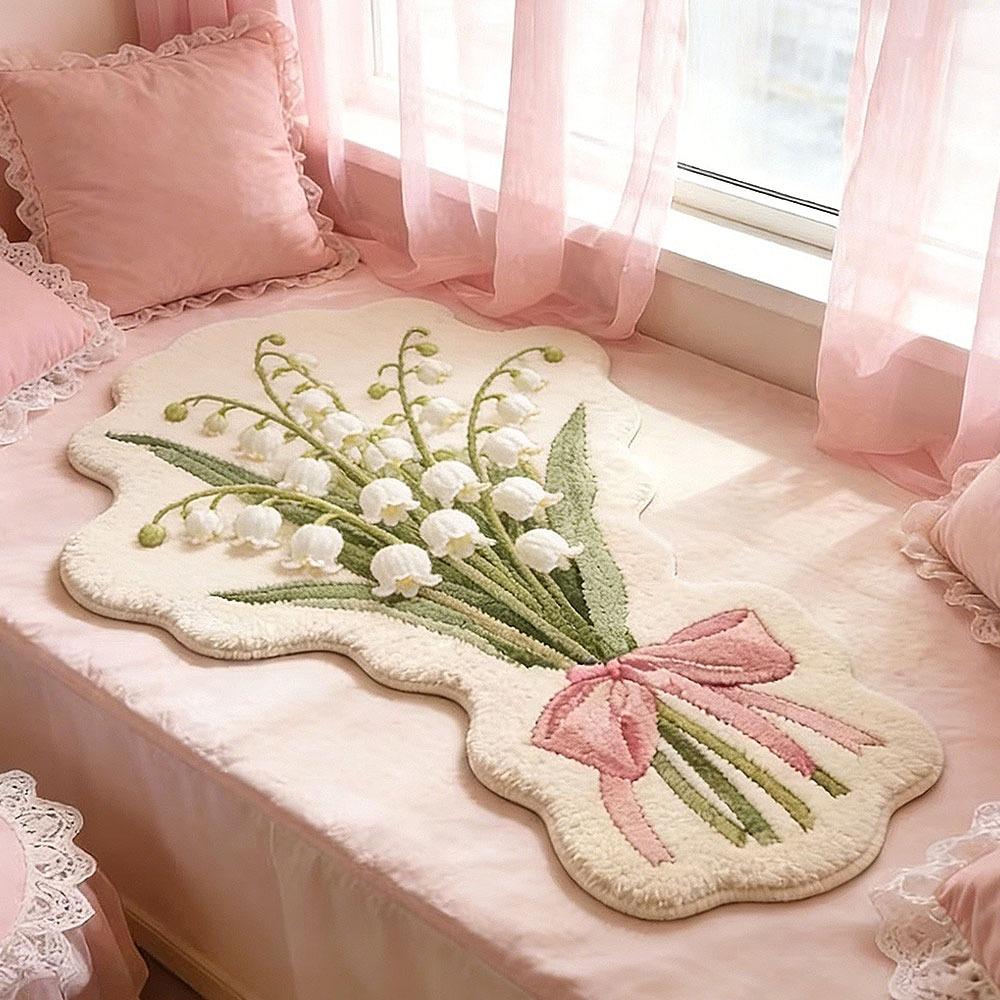 Useful Flower Shape Fluffy Soft Carpets Bow Design Comfortable Irregular Bedside Rug Colorful Decorative Rug Bedroom