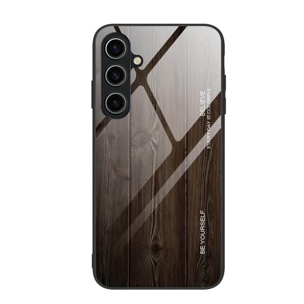 

For Samsung Galaxy S23 FE Wood Texture Protective Case Shockproof Tempered Glass TPU Frame Phone Cover Black