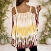 Women Plus Size Cold Shoulder Double Strap Short Sleeve Top Tie Dye Striped V Neck Blouse
