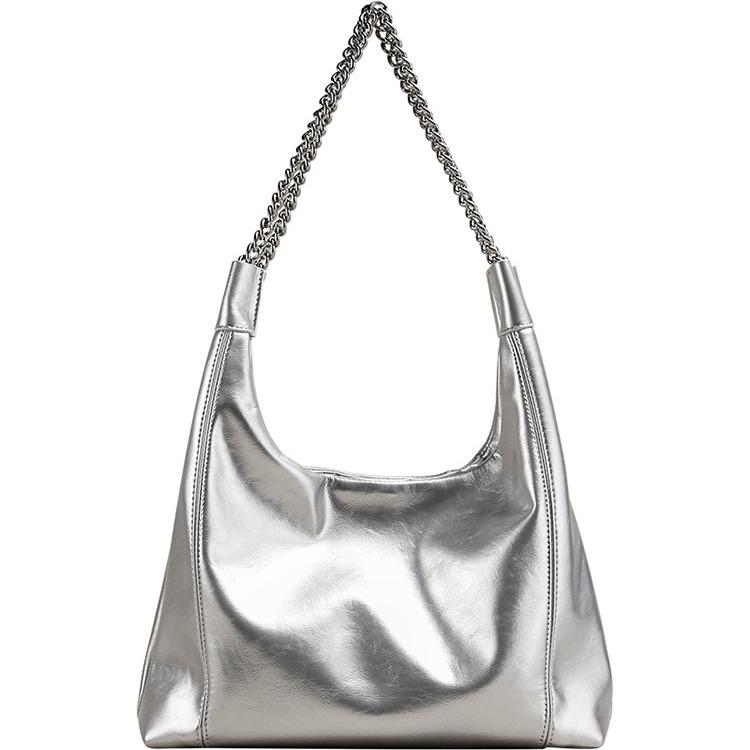 Chain Underarm Bag Women's Bag New Silver Soft Leather Commuting Bag One-shoulder Tote Bag Large Capacity Women's Bag