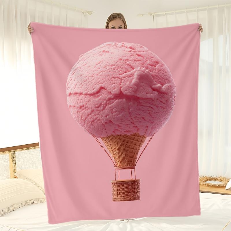 Eiscreme Heißluftballon Muster Flanell bedruckte Decke geeignet für alle Jahreszeiten geeignet für Wohnzimmer Büro Sofa Reisen