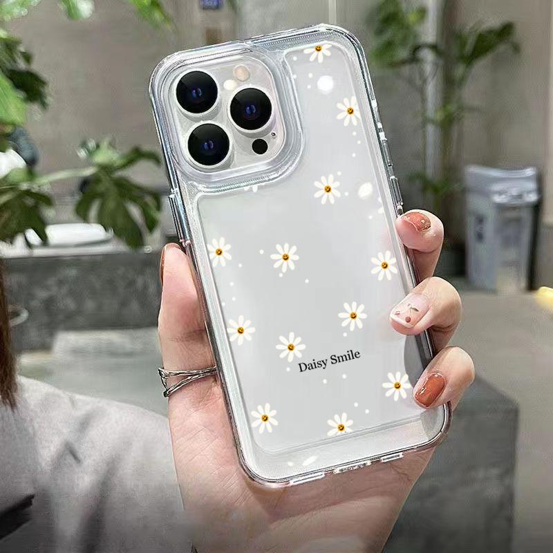 Transparent Small Chrysanthemum Flowers Case For Samsung Galaxy A16 A35 A55 A54 A33 A53 S25 S24 Ultra S23 Plus S22 S21 FE Cover