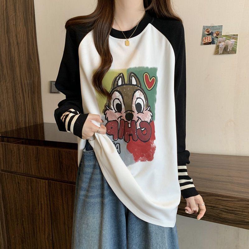 

Women s Plus Size Raglan Long Sleeve Cartoon Print Base Layer T-Shirt - Autumn/Winter 2025 Loose Slim Fit L