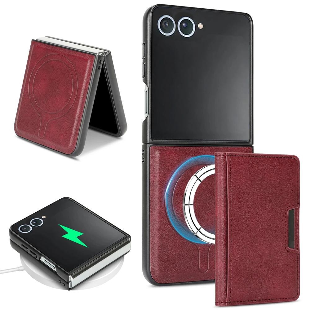 Luxury 2IN1 Leather Wallet Card Holder Phone Case For Samsung Galaxy Z Flip 7FE 6 5 4 3 Magnetic Wireless Charging Protect Cover