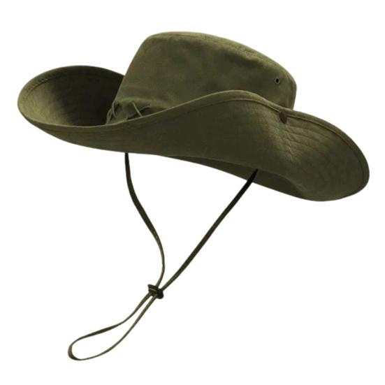 Western Cowboy Hat, Unisex Outdoor Hiking Hat with Adjustable Windproof Rope, Outdoor Sunshade Suede Fisherman Hat for Camping