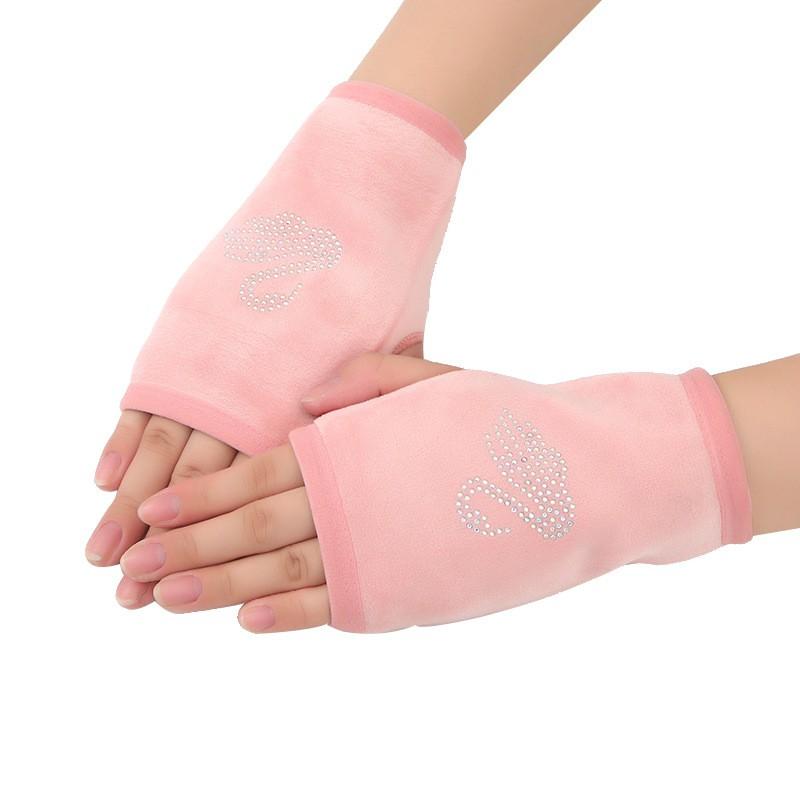 Womens Mens Faux Suede Half Finger Gloves Winter Warm Flip Top With Rhinestones Students