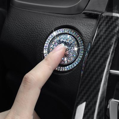 Car Start Switch Button Auto Decorative Diamond Stickers Rhinestone Ring Circle Trims Protective Cover Car Accessories