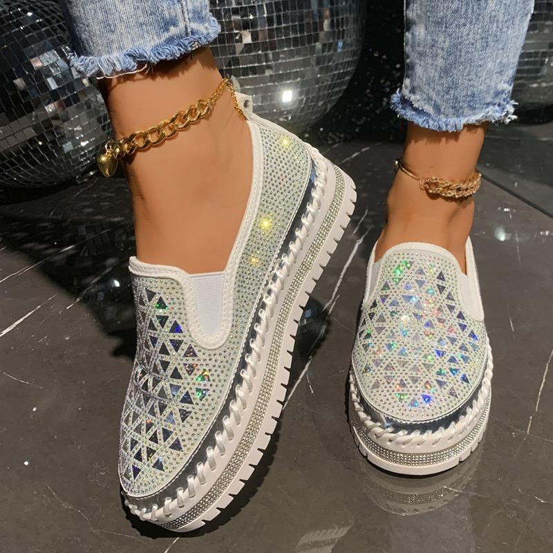 Fashion Low-top and Thin Foot Casual Single Shoes Women's Large Size Thick-soled One-pedal Rhinestone Single Shoes